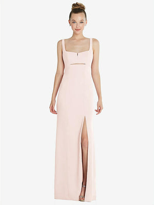 【NEW】【STYLE: 6852】ワイド ストラップ スラッシュ カットアウト 帝国 ドレス 前面 スリット【COLOR: Blush】【SIZE: 00-30W】