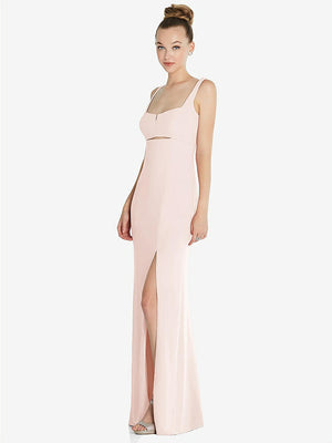 【NEW】【STYLE: 6852】ワイド ストラップ スラッシュ カットアウト 帝国 ドレス 前面 スリット【COLOR: Blush】【SIZE: 00-30W】