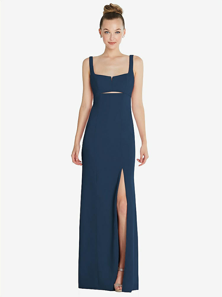 【STYLE: 6852】Wide Strap Slash Cutout Empire Dress with Front Slit【COLOR: Sofia Blue】