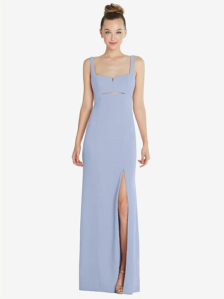 【STYLE: 6852】Wide Strap Slash Cutout Empire Dress with Front Slit【COLOR: Sky Blue】