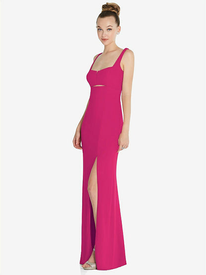 【NEW】【STYLE: 6852】ワイド ストラップ スラッシュ カットアウト 帝国 ドレス 前面 スリット【COLOR: Think Pink】【SIZE: 00-30W】
