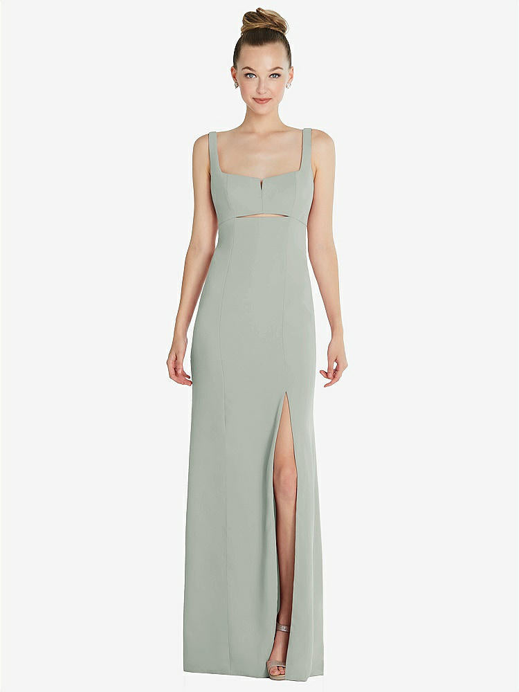 【STYLE: 6852】Wide Strap Slash Cutout Empire Dress with Front Slit【COLOR: Willow Green】
