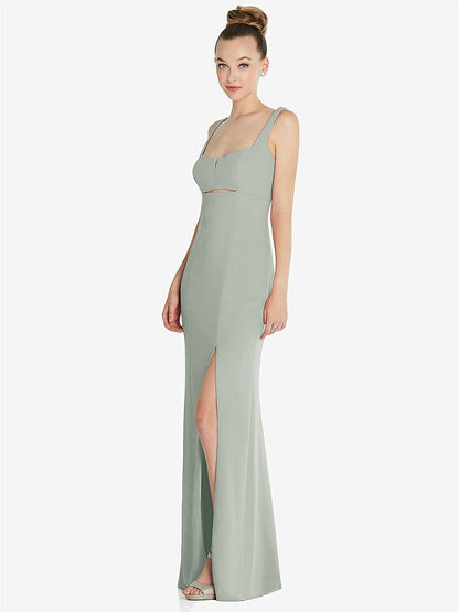 【NEW】【STYLE: 6852】ワイド ストラップ スラッシュ カットアウト 帝国 ドレス 前面 スリット【COLOR: Willow Green】【SIZE: 00-30W】