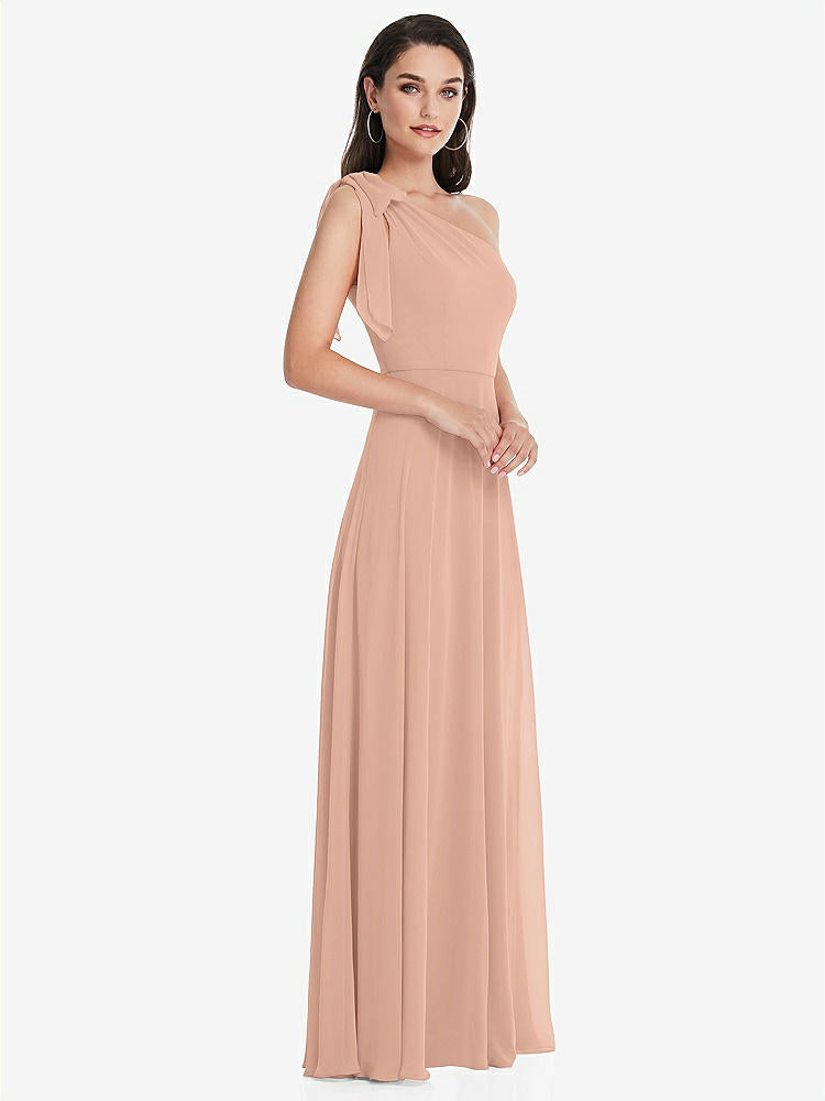 【STYLE: 1561】Draped One-Shoulder Maxi Dress with Scarf Bow【COLOR: Pale Peach】