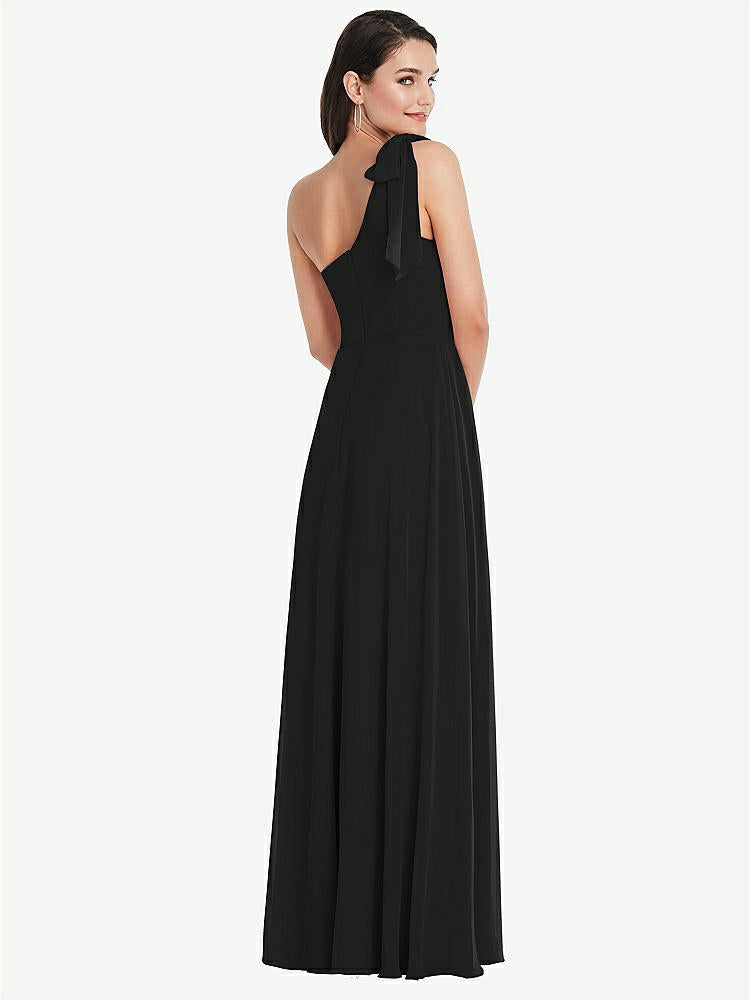 【STYLE: 1561】Draped One-Shoulder Maxi Dress with Scarf Bow【COLOR: Black】