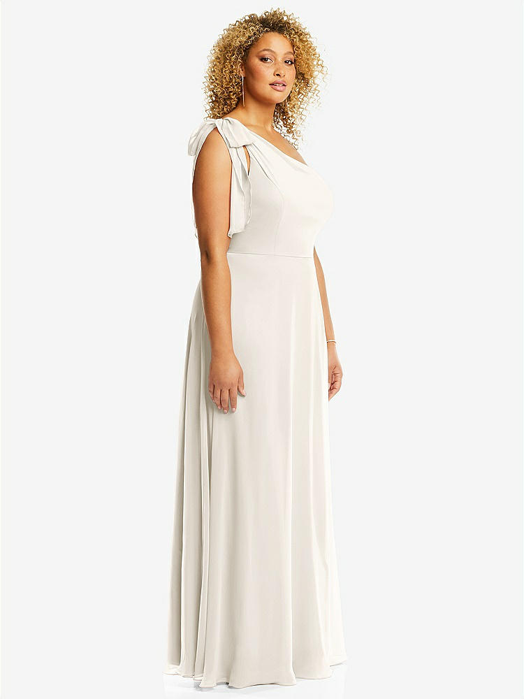 【STYLE: 1561】Draped One-Shoulder Maxi Dress with Scarf Bow【COLOR: Ivory】