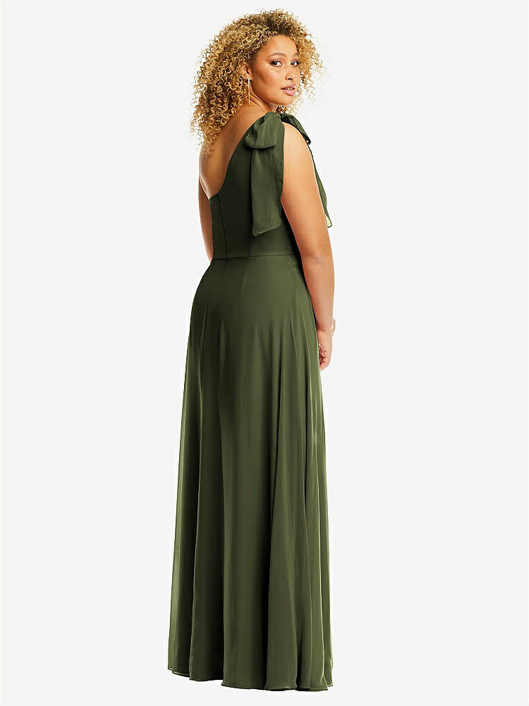 【STYLE: 1561】Draped One-Shoulder Maxi Dress with Scarf Bow【COLOR: Olive Green】