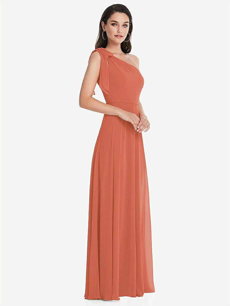 【STYLE: 1561】Draped One-Shoulder Maxi Dress with Scarf Bow【COLOR: Terracotta Copper】