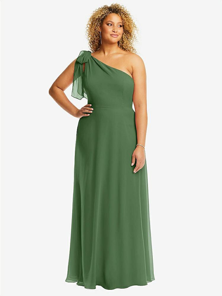 【STYLE: 1561】Draped One-Shoulder Maxi Dress with Scarf Bow【COLOR: Vineyard Green】