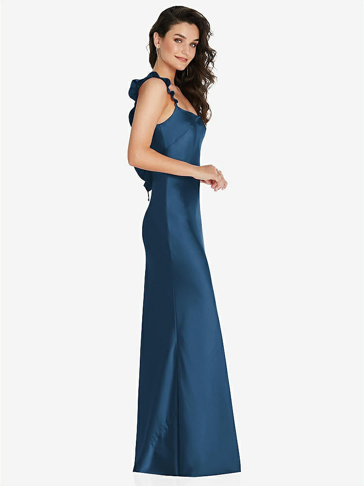 【NEW】【STYLE: 8219】フリル トリミング オープンバック マキシ スリップ ドレス【COLOR: Dusk Blue】【SIZE: 00-30W】