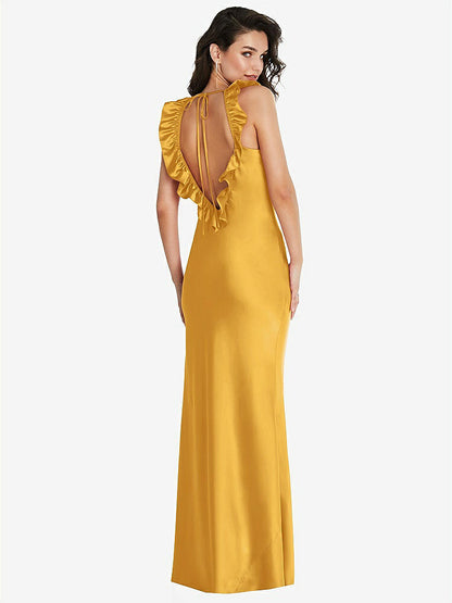 【NEW】【STYLE: 8219】フリル トリミング オープンバック マキシ スリップ ドレス【COLOR: NYC Yellow】【SIZE: 00-30W】