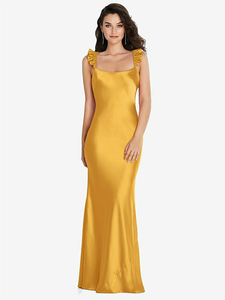 【NEW】【STYLE: 8219】フリル トリミング オープンバック マキシ スリップ ドレス【COLOR: NYC Yellow】【SIZE: 00-30W】