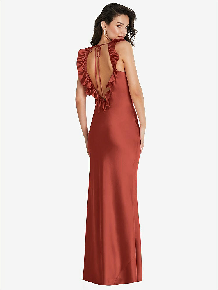 【STYLE: 8219】Ruffle Trimmed Open-Back Maxi Slip Dress【COLOR: Amber Sunset】