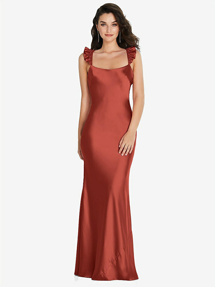 【STYLE: 8219】Ruffle Trimmed Open-Back Maxi Slip Dress【COLOR: Amber Sunset】