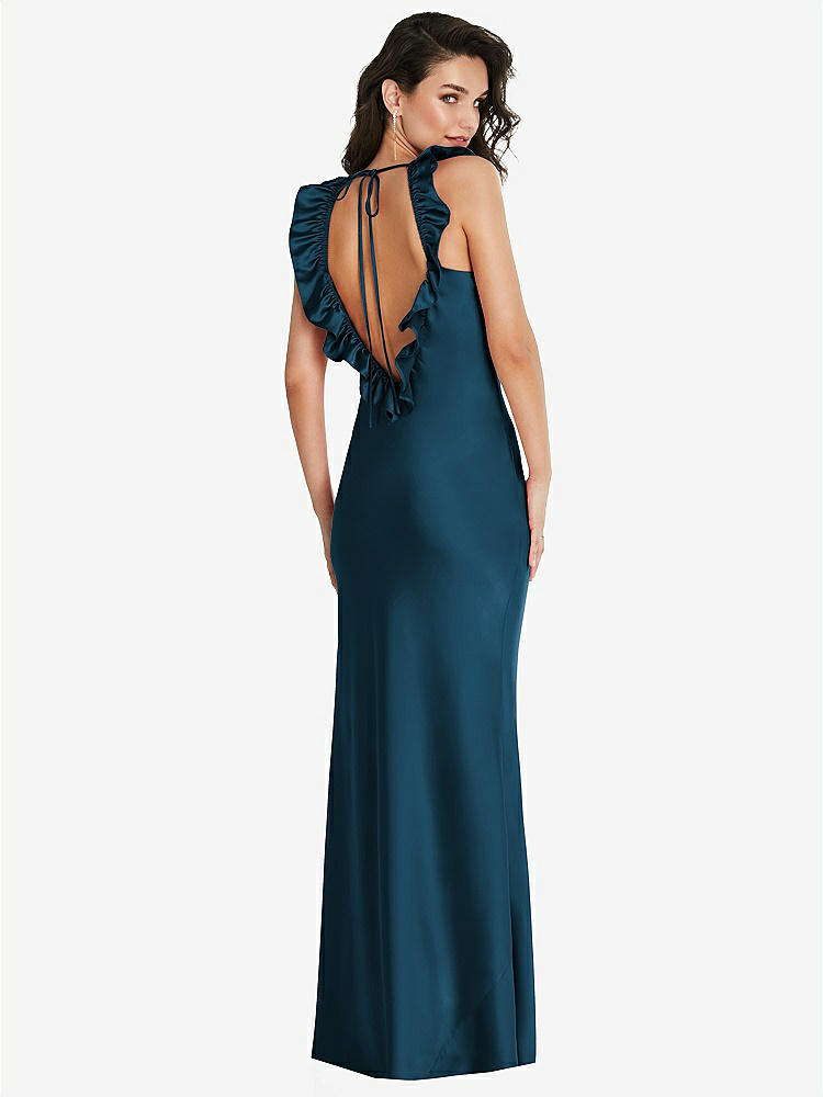【NEW】【STYLE: 8219】フリル トリミング オープンバック マキシ スリップ ドレス【COLOR: Atlantic Blue】【SIZE: 00-30W】