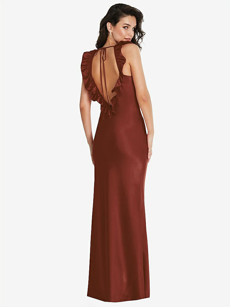 【STYLE: 8219】Ruffle Trimmed Open-Back Maxi Slip Dress【COLOR: Auburn Moon】