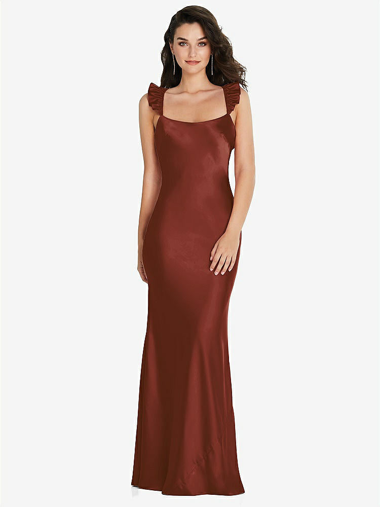 【STYLE: 8219】Ruffle Trimmed Open-Back Maxi Slip Dress【COLOR: Auburn Moon】