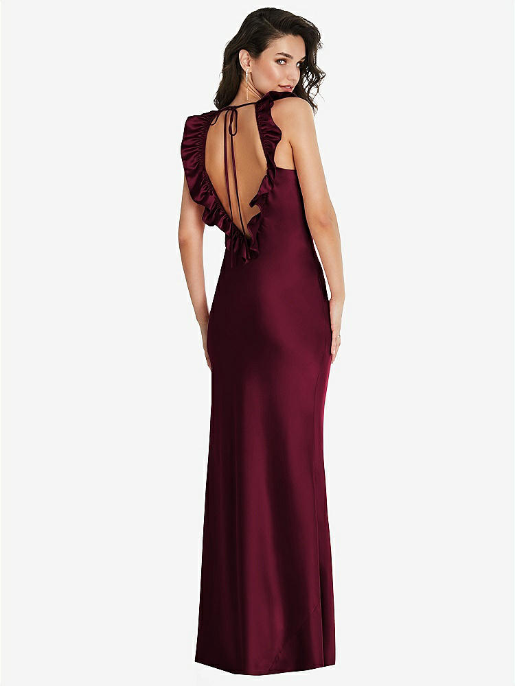 【NEW】【STYLE: 8219】フリル トリミング オープンバック マキシ スリップ ドレス【COLOR: Cabernet】【SIZE: 00-30W】