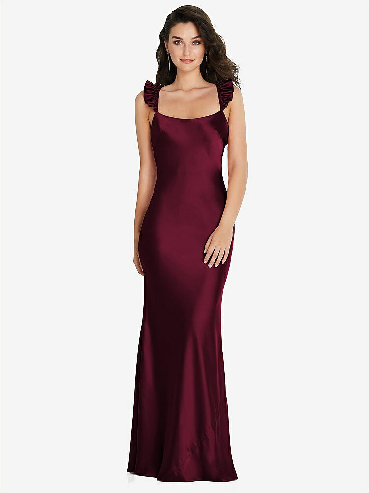 【NEW】【STYLE: 8219】フリル トリミング オープンバック マキシ スリップ ドレス【COLOR: Cabernet】【SIZE: 00-30W】