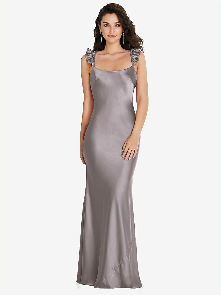 【NEW】【STYLE: 8219】フリル トリミング オープンバック マキシ スリップ ドレス【COLOR: Cashmere Gray】【SIZE: 00-30W】