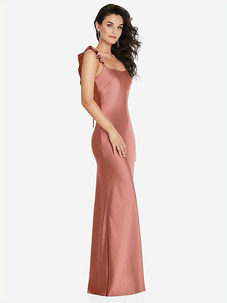 【STYLE: 8219】Ruffle Trimmed Open-Back Maxi Slip Dress【COLOR: Desert Rose】