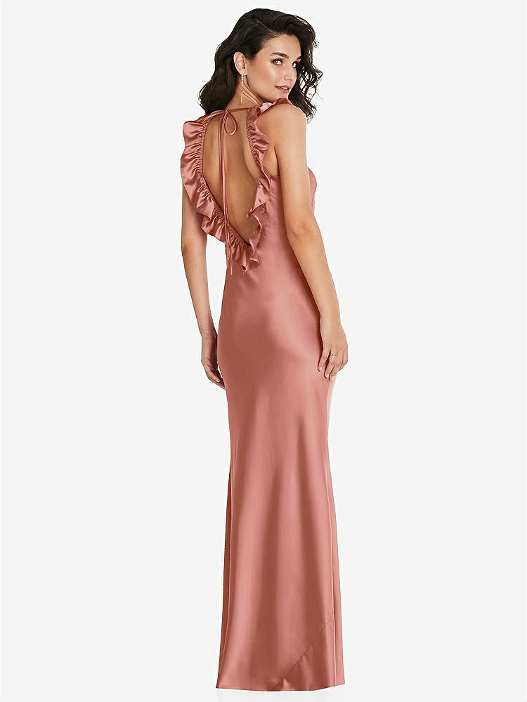 【STYLE: 8219】Ruffle Trimmed Open-Back Maxi Slip Dress【COLOR: Desert Rose】