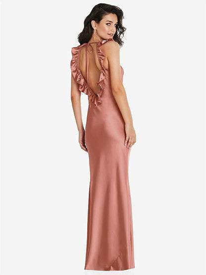 【STYLE: 8219】Ruffle Trimmed Open-Back Maxi Slip Dress【COLOR: Desert Rose】