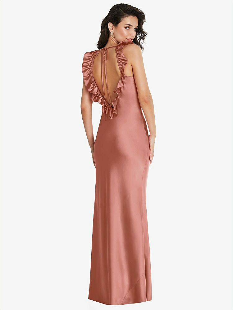 【STYLE: 8219】Ruffle Trimmed Open-Back Maxi Slip Dress【COLOR: Desert Rose】