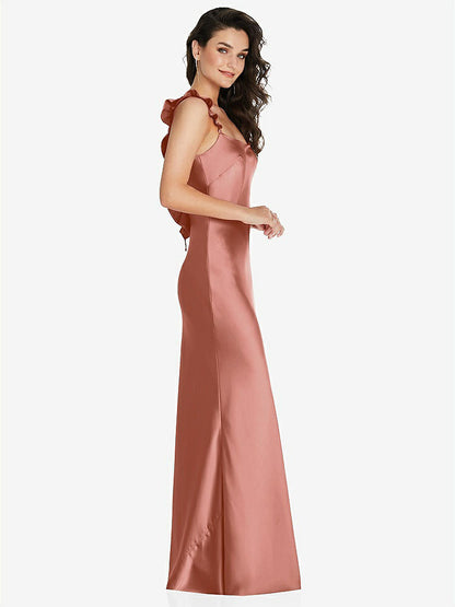 【STYLE: 8219】Ruffle Trimmed Open-Back Maxi Slip Dress【COLOR: Desert Rose】