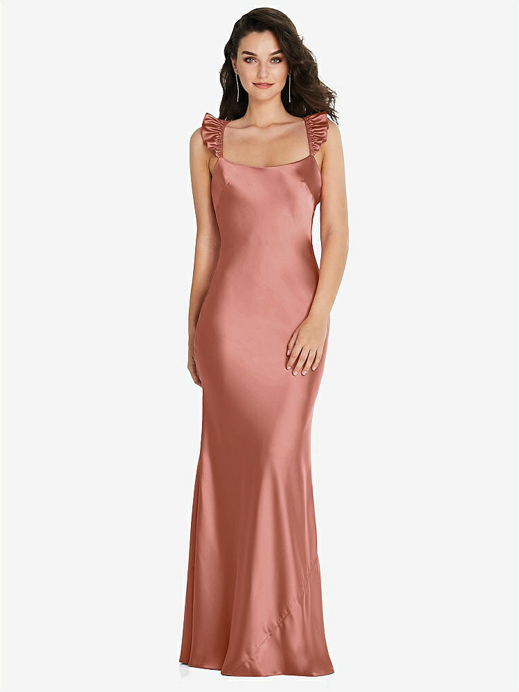 【STYLE: 8219】Ruffle Trimmed Open-Back Maxi Slip Dress【COLOR: Desert Rose】