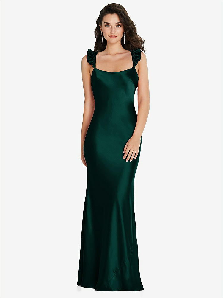 【STYLE: 8219】Ruffle Trimmed Open-Back Maxi Slip Dress【COLOR: Evergreen】