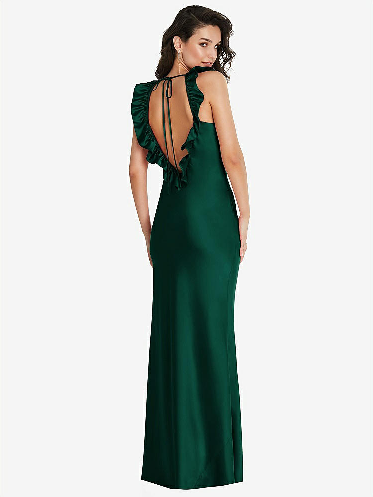 【STYLE: 8219】Ruffle Trimmed Open-Back Maxi Slip Dress【COLOR: Hunter Green】