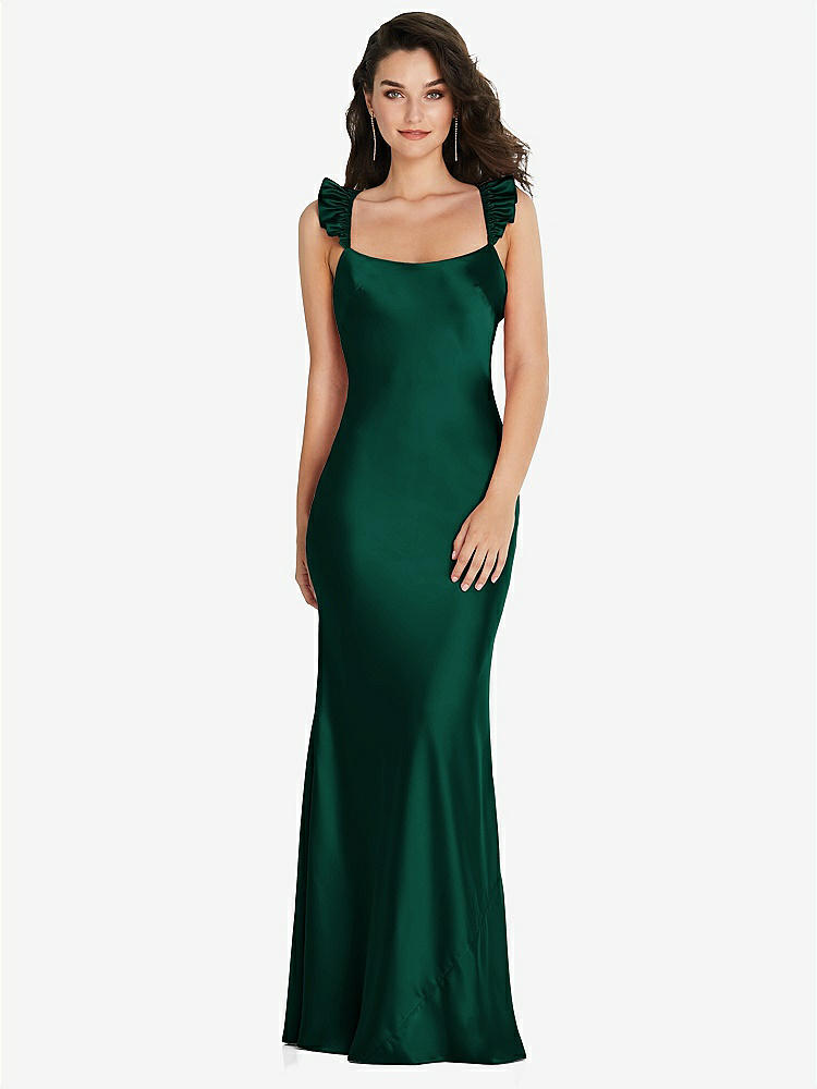 【STYLE: 8219】Ruffle Trimmed Open-Back Maxi Slip Dress【COLOR: Hunter Green】