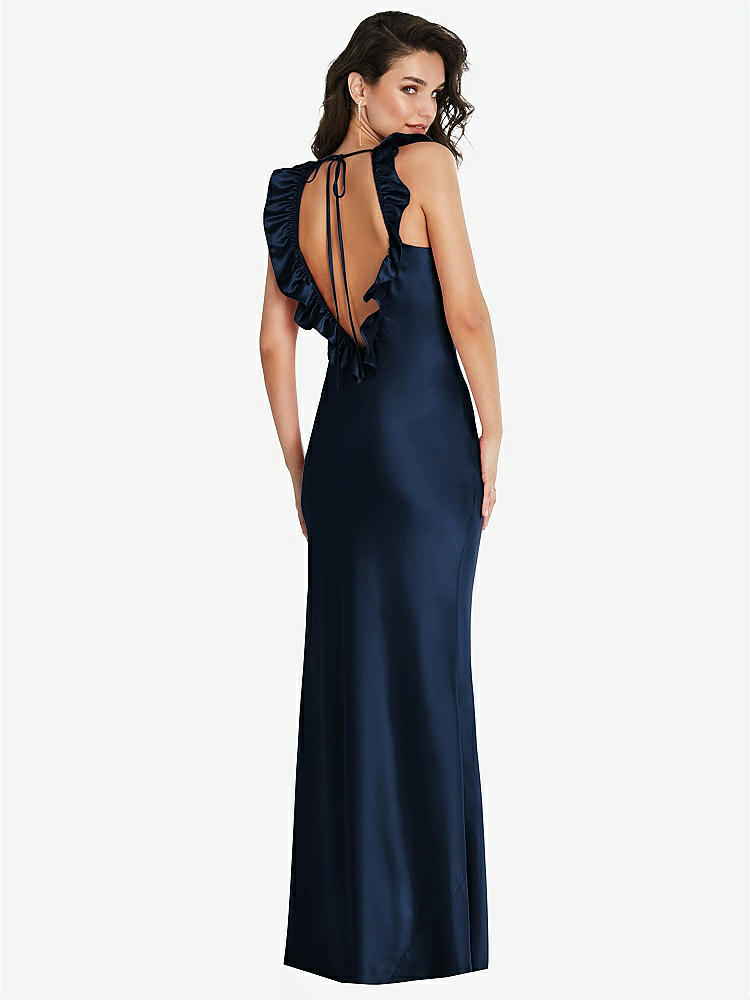 【NEW】【STYLE: 8219】フリル トリミング オープンバック マキシ スリップ ドレス【COLOR: Midnight Navy】【SIZE: 00-30W】
