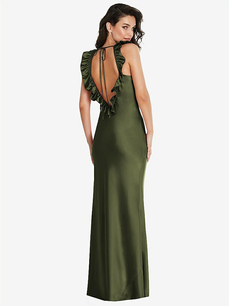 【STYLE: 8219】Ruffle Trimmed Open-Back Maxi Slip Dress【COLOR: Olive Green】