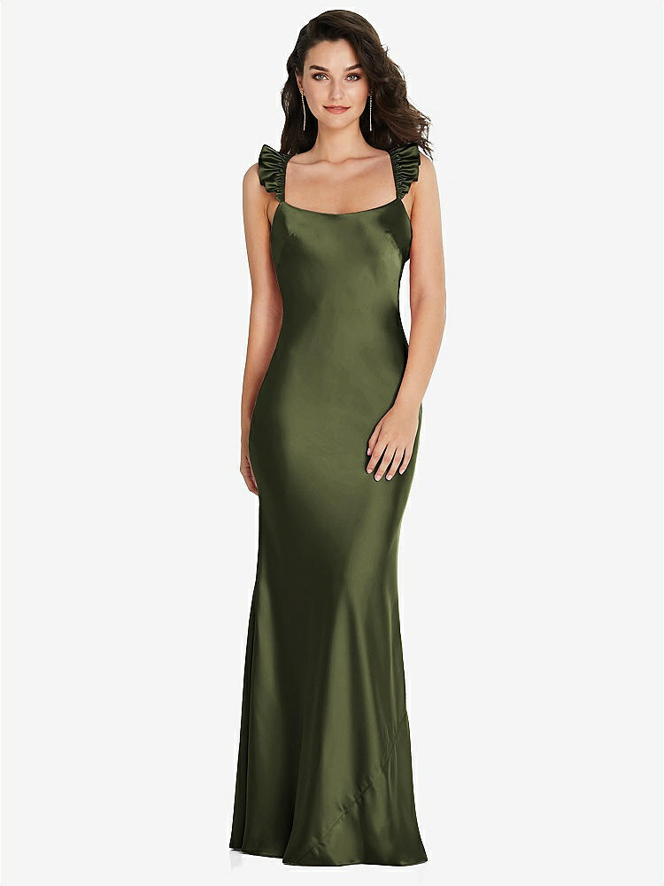 【STYLE: 8219】Ruffle Trimmed Open-Back Maxi Slip Dress【COLOR: Olive Green】