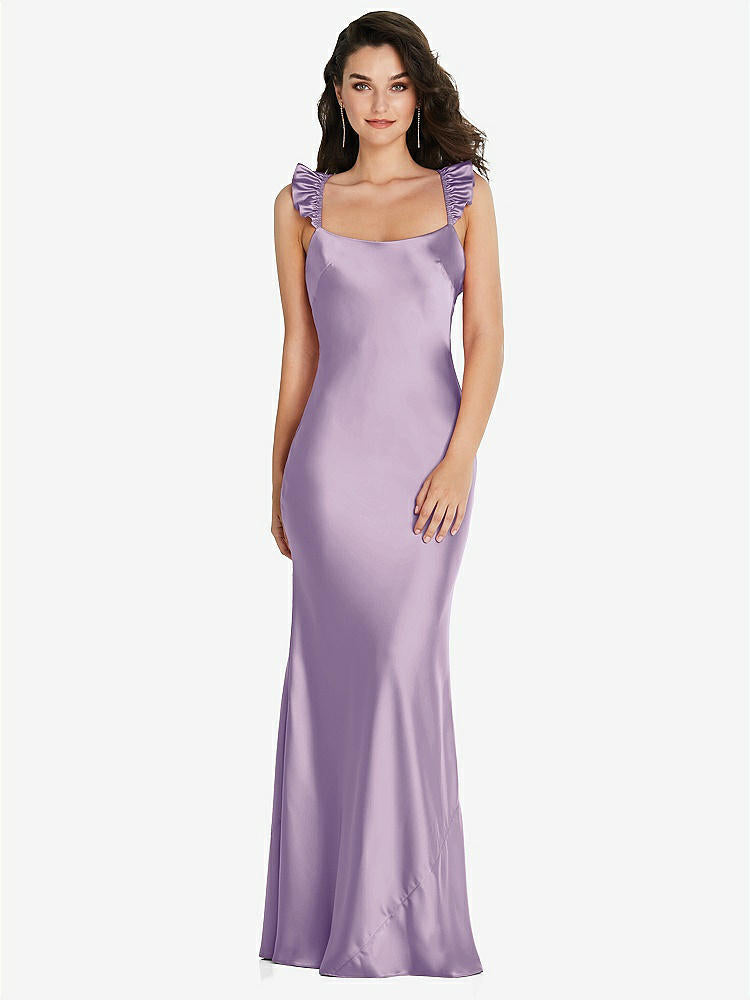 【NEW】【STYLE: 8219】フリル トリミング オープンバック マキシ スリップ ドレス【COLOR: Pale Purple】【SIZE: 00-30W】