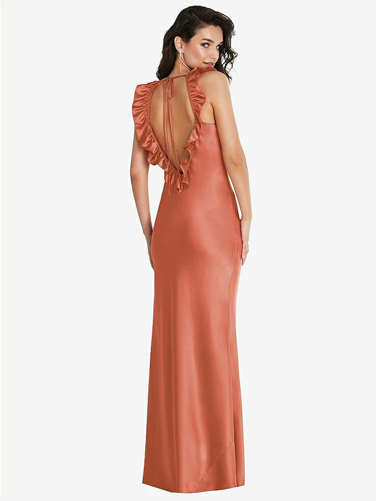 【STYLE: 8219】Ruffle Trimmed Open-Back Maxi Slip Dress【COLOR: Terracotta Copper】