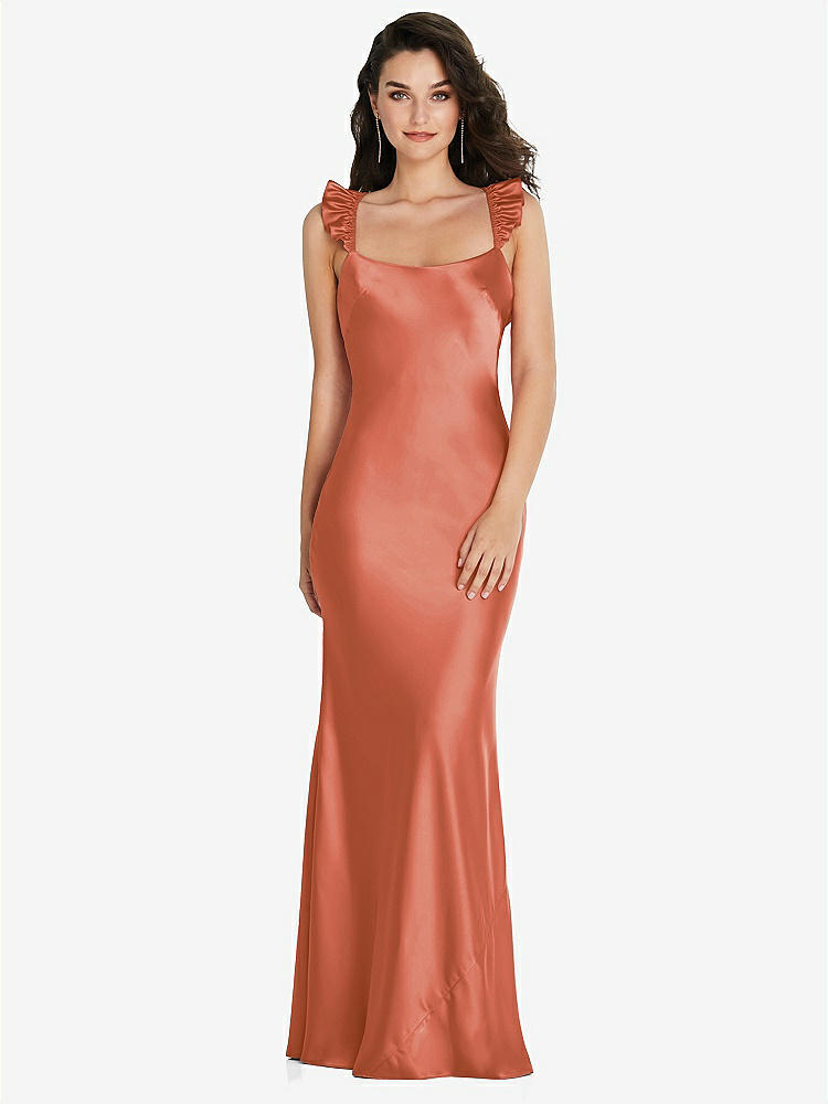 【STYLE: 8219】Ruffle Trimmed Open-Back Maxi Slip Dress【COLOR: Terracotta Copper】