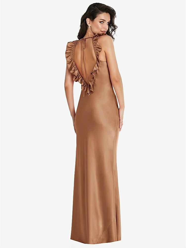 【STYLE: 8219】Ruffle Trimmed Open-Back Maxi Slip Dress【COLOR: Toffee】