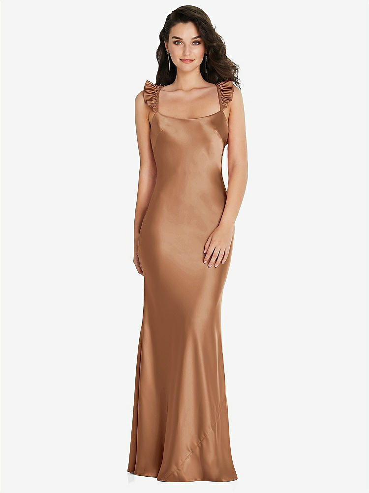 【STYLE: 8219】Ruffle Trimmed Open-Back Maxi Slip Dress【COLOR: Toffee】