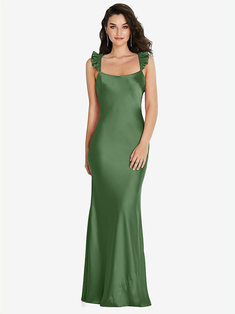 【STYLE: 8219】Ruffle Trimmed Open-Back Maxi Slip Dress【COLOR: Vineyard Green】