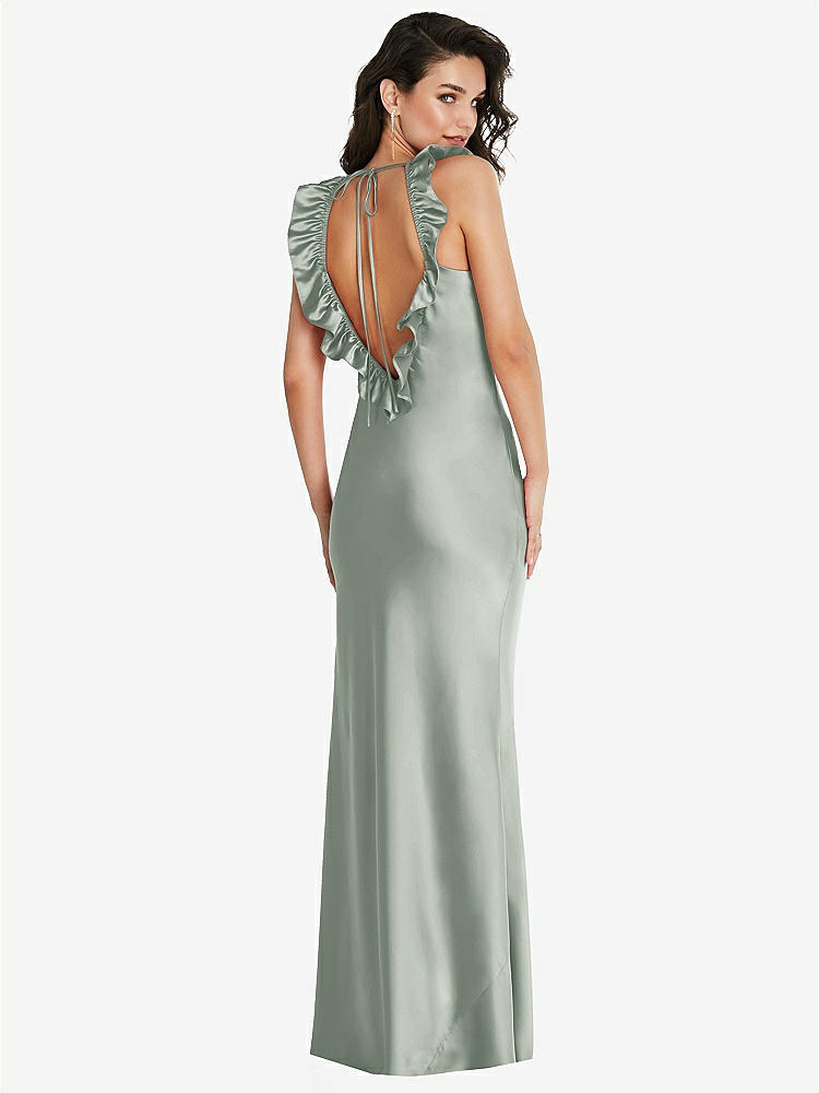 【STYLE: 8219】Ruffle Trimmed Open-Back Maxi Slip Dress【COLOR: Willow Green】