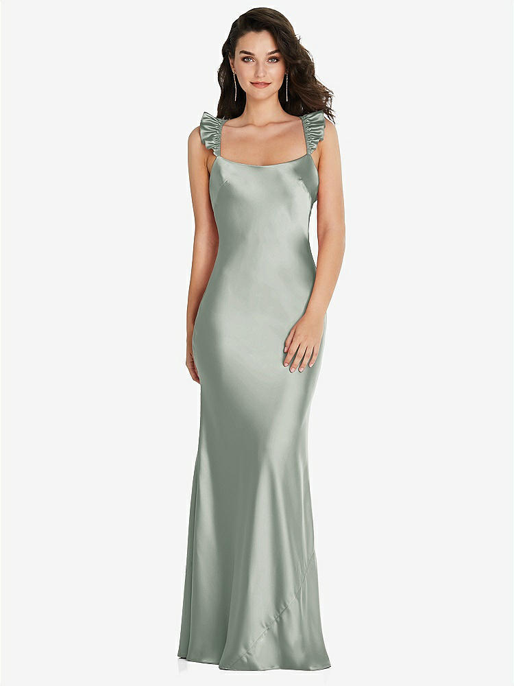 【STYLE: 8219】Ruffle Trimmed Open-Back Maxi Slip Dress【COLOR: Willow Green】