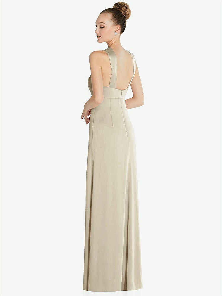 【STYLE: 6855】Draped Twist Halter Low-Back Satin Empire Dress【COLOR: Champagne】
