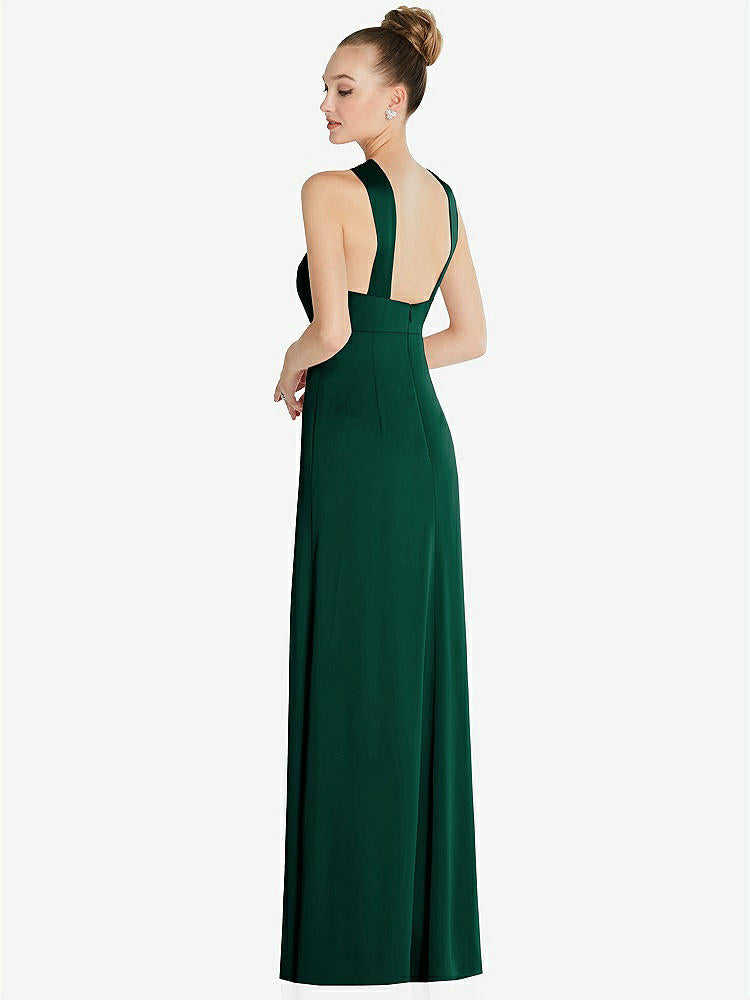 【STYLE: 6855】Draped Twist Halter Low-Back Satin Empire Dress【COLOR: Hunter Green】