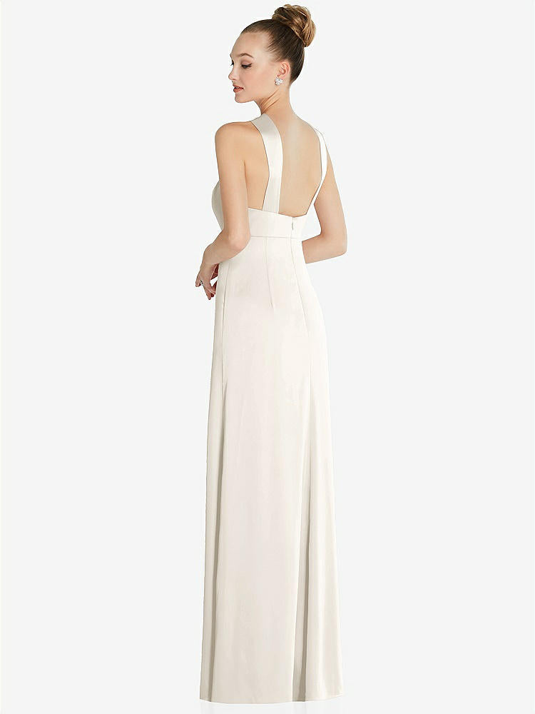 【STYLE: 6855】Draped Twist Halter Low-Back Satin Empire Dress【COLOR: Ivory】