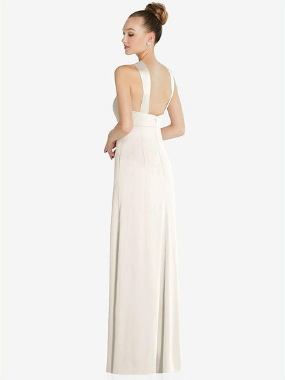 【STYLE: 6855】Draped Twist Halter Low-Back Satin Empire Dress【COLOR: Ivory】