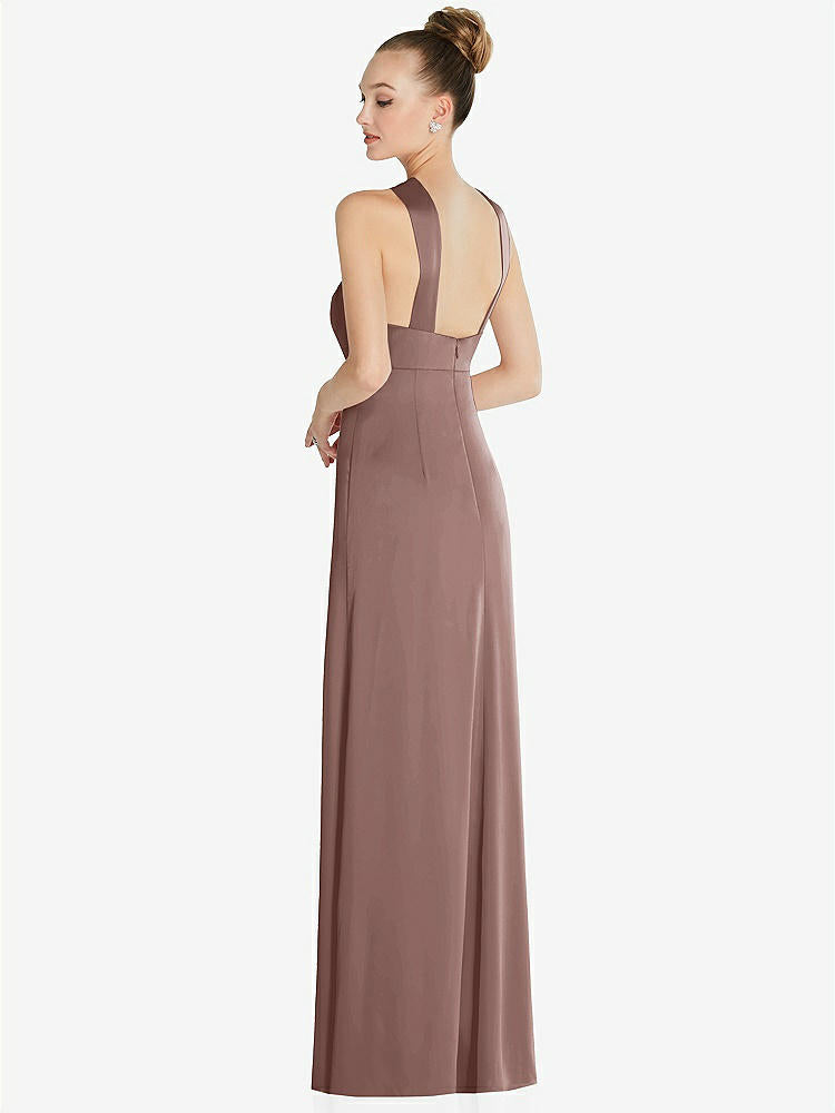 【STYLE: 6855】Draped Twist Halter Low-Back Satin Empire Dress【COLOR: Sienna】