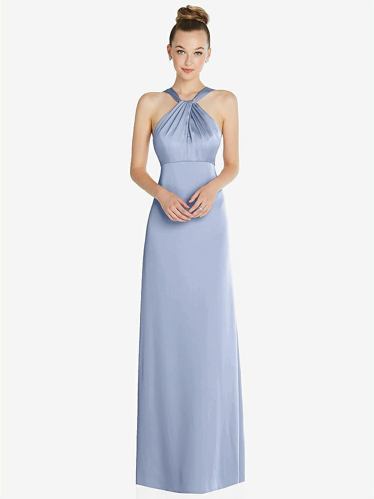 【NEW】【STYLE: 6855】ドレープ ひねり ホルター ローバック サテン 帝国 ドレス【COLOR: Sky Blue】【SIZE: 00-30W】